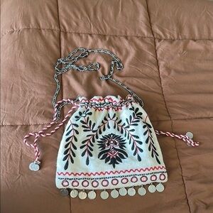 Free People Emmie White Cotton Crossbody Bag with Chain Strap